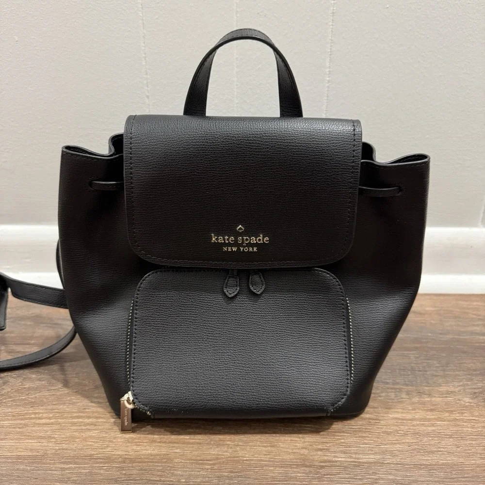 Kate Spade Black Leather Small Backpack Purse Classic Chic Luxury‎